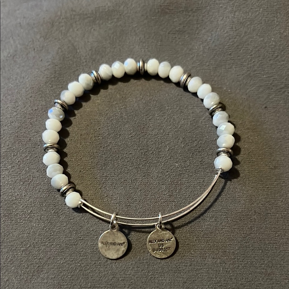 Alex and Ani Silver and Beige Beaded Expandable Bracelet with Charms - Picture 9 of 11
